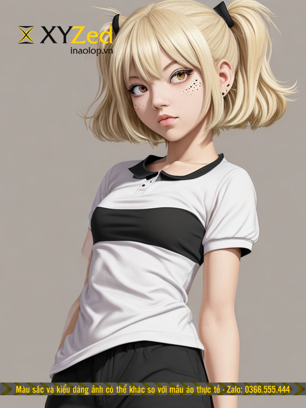 Áo đồng phục cổ bẻ màu trắng phối đen