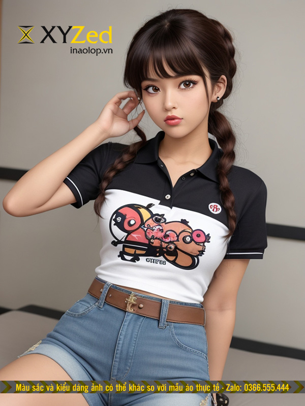 Áo đồng phục cổ bẻ màu trắng phối đen
