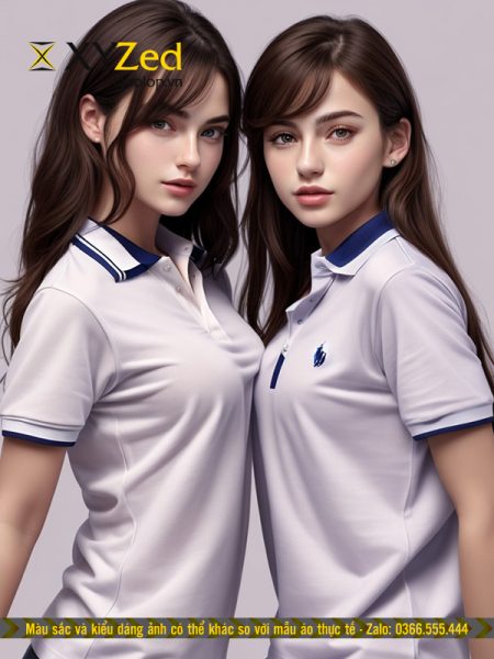 Áo đồng phục cổ bẻ màu trắng sọc dệt bo vi tính